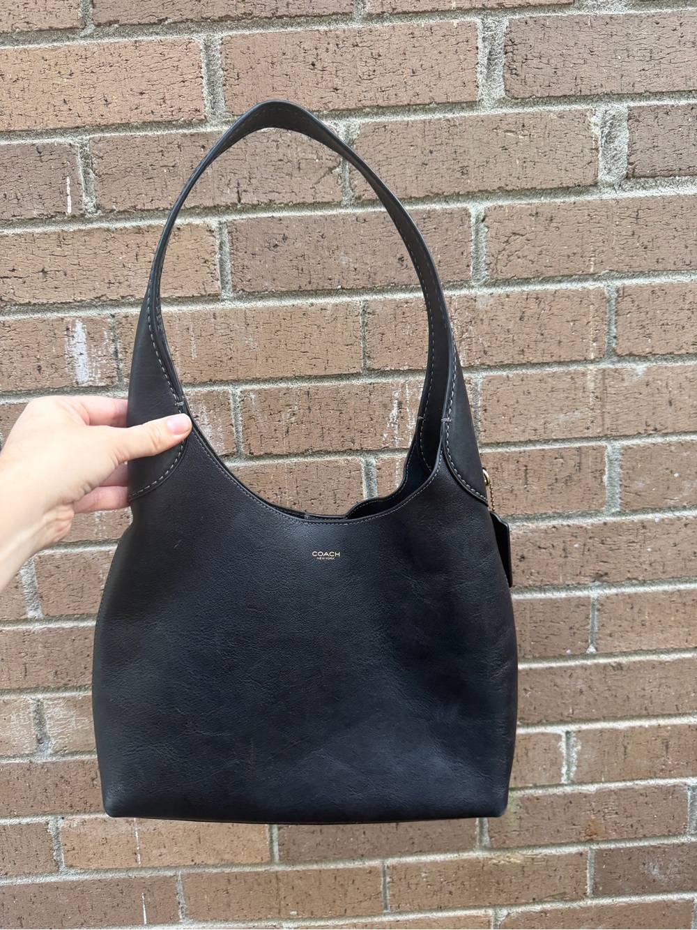 Coach Black Leather Hobo Shoulder Bag with Gold Logo